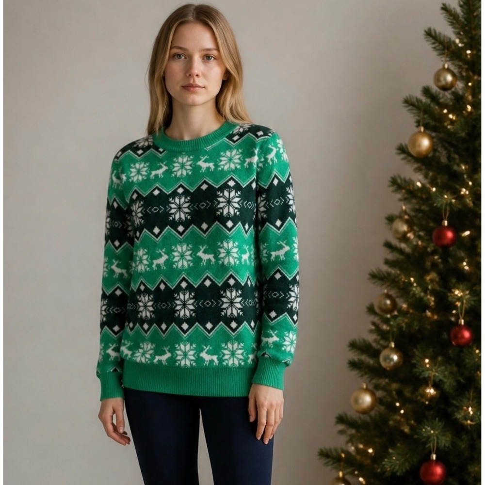 NEW Kids‎ Green Fair Isle Reindeer Snowflake Christmas Sweater Size 11-12Y